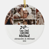7 Photo Minimialist Our First Christmas Married Keramisch Ornament (Voorkant)