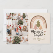 7 Photo Retro Neutral Rainbow Merry & Bright  Feestdagenkaart (Voorkant)