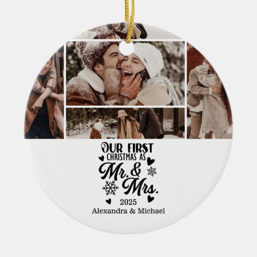 7 Photo Snowflakes Christmas Mr and Mrs  Keramisch Ornament (Voorkant)
