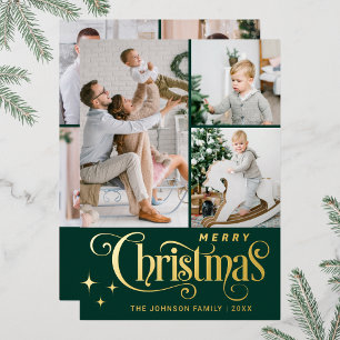 7 PHOTO Sparkle Merry kerstgring Gold Folie Feestdagenkaart