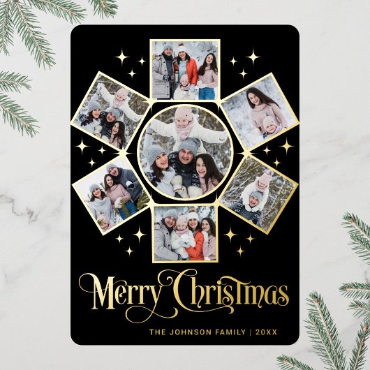 7 PHOTO Sparkle Merry kerstgring Roos Gold Folie Feestdagenkaart