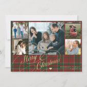 7 photos Merry Christmas script red green plaid  Feestdagenkaart (Voorkant)