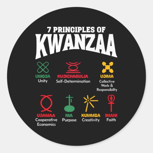 7 Principes van Kwanzaa Afro-Amerikaanse Pride-Man Ronde Sticker (Voorkant)