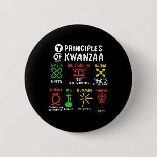 7 Principes van Kwanzaa Black Afro-Amerikaanse Man Ronde Button 5,7 Cm