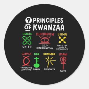 7 Principes van Kwanzaa Black Afro-Amerikaanse Man Ronde Sticker