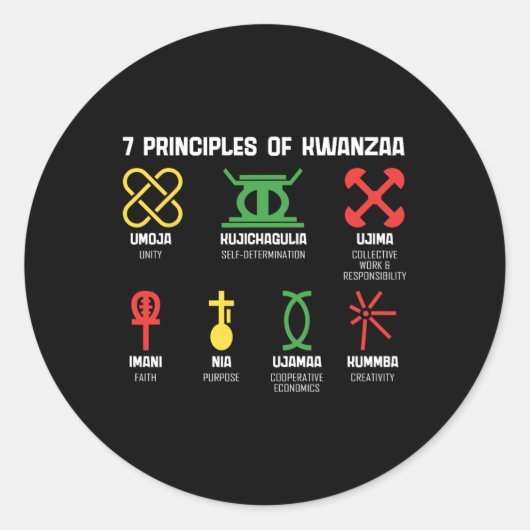 7 principes van Kwanzaa Happy Kwanzaa Afrikaanse A Ronde Sticker (Voorkant)