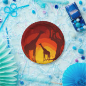 7" Rond papier Bord Afrikaanse Safari Giraffe Zon (Feest)