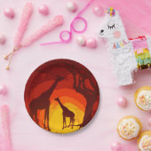 7" Rond papier Bord Afrikaanse Safari Giraffe Zon (Feest)