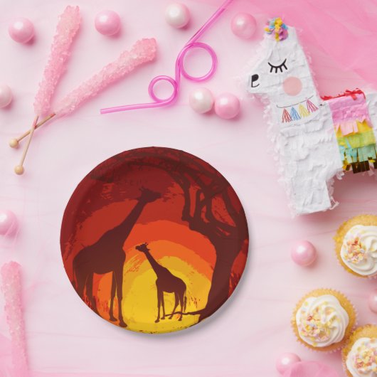 7" Rond papier Bord Afrikaanse Safari Giraffe Zon (Feest)