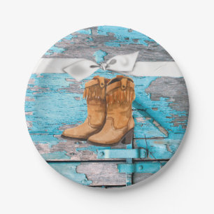 7" Rond Papier Bord Blauw Houten Schuurdeurlaarzen