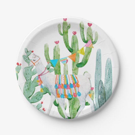 7" Rond Papier Bord Boho Llama Bohemian Cacti Des (Voorkant)