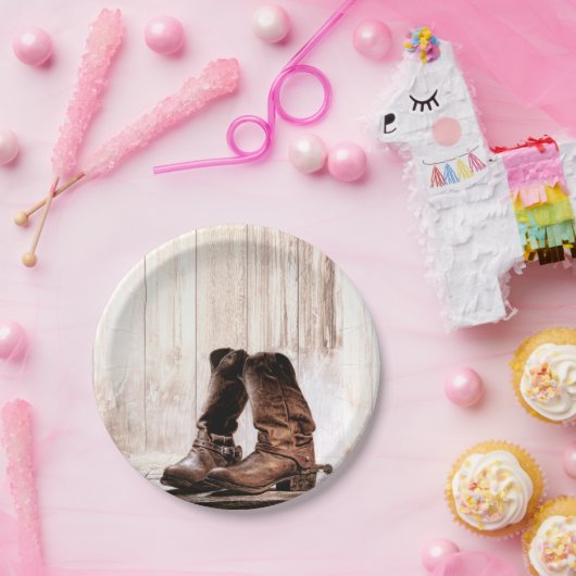 7" Rond Papier Bord Laarzen Landelijk Rustiek West (Feest)