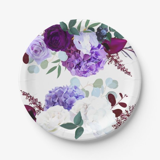 7" Rond Papier Bord Lavendel Hibiscus op Wit (Voorkant)