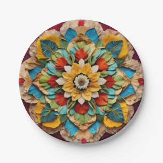7" Rond Papier Bord met Levendige Mandala Print"