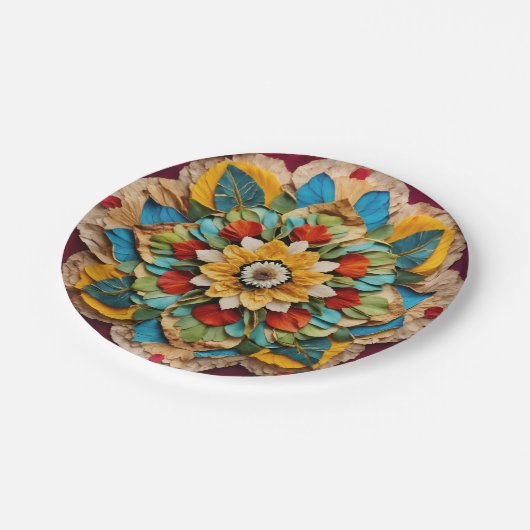 7" Rond Papier Bord met Levendige Mandala Print" (Gekanteld)