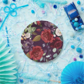 7" Rond Papier Bord Plum Paarse Rozen Gouden Geome (Feest)