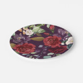 7" Rond Papier Bord Plum Paarse Rozen Gouden Geome (Gekanteld)