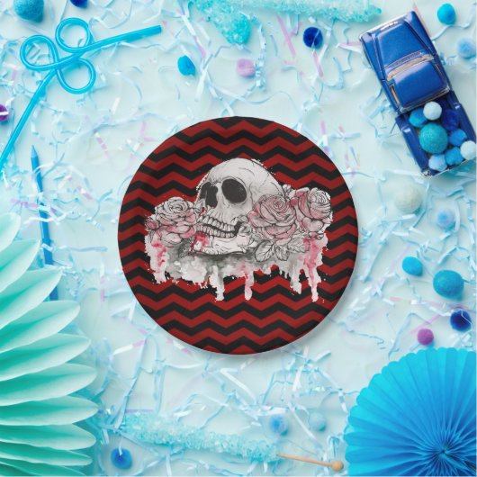 7" Rond Papier Bord schedel Roos Gotische Chevron (Feest)