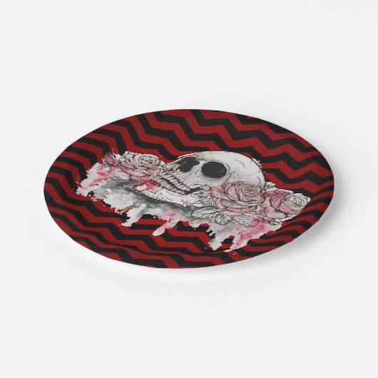 7" Rond Papier Bord schedel Roos Gotische Chevron (Gekanteld)