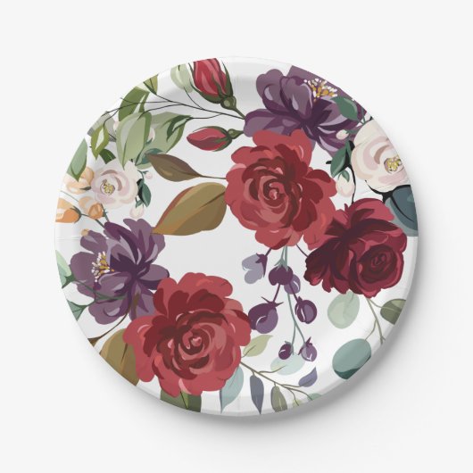 7 "Rond Papier Bord Wit Roses Goud Geometrisch (Voorkant)