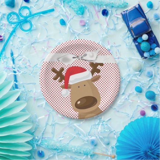 7" Ronde Papier Bord Rendier Kerst XMAS Polka (Feest)