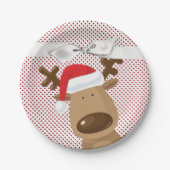 7" Ronde Papier Bord Rendier Kerst XMAS Polka (Voorkant)