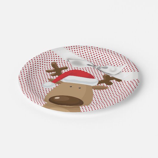 7" Ronde Papier Bord Rendier Kerst XMAS Polka (Gekanteld)