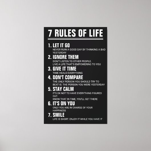 7 Rules of Life Motivational Quote Modern Script Canvas Afdruk (Voorkant)