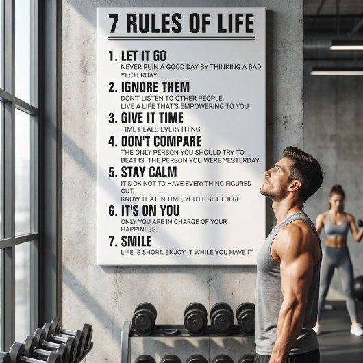 7 Rules of Life Motivational Quote Modern Script Canvas Afdruk