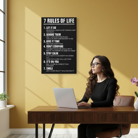 7 Rules of Life Motivational Quote Modern Script Canvas Afdruk