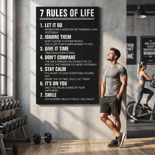 7 Rules of Life Motivational Quote Modern Script Canvas Afdruk