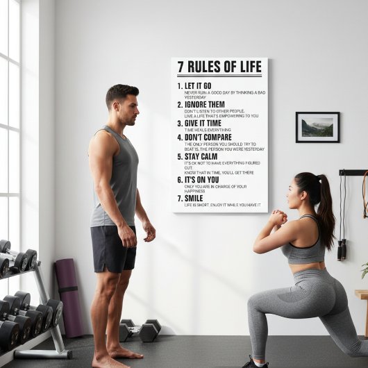 7 Rules of Life Motivational Quote Modern Script Canvas Afdruk