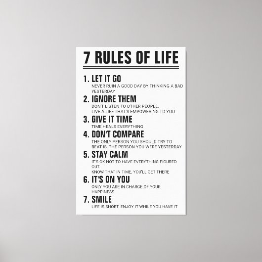 7 Rules of Life Motivational Quote Modern Script Canvas Afdruk (Voorkant)