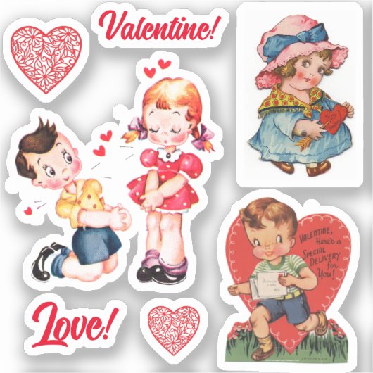 7 Stickers van Vintage / Retro Valentijn (Voorkant)