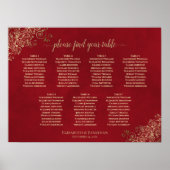 7 Tabel Crimson Red & Gold Wedding Seating Chart Poster (Voorkant)