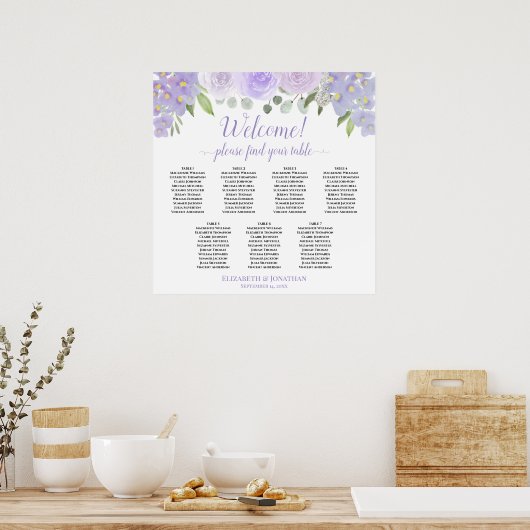 7 Tabel Lavender Floral Wedding Seating Chart Poster (Keuken)
