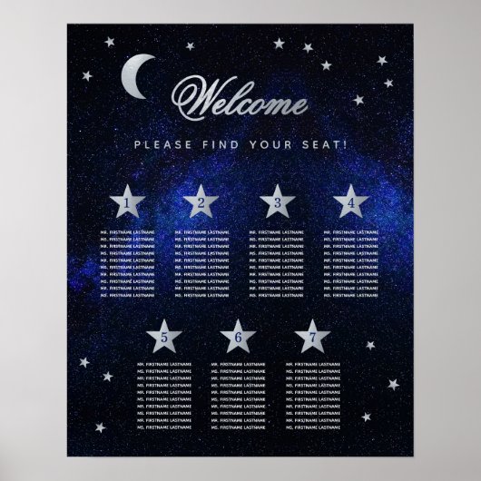 7 Tabel Sky Stars Celestial Wedding Seding Chart Poster (Voorkant)