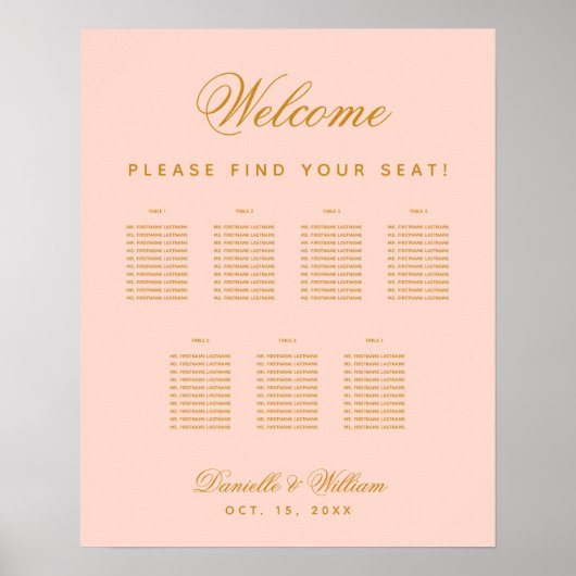 7 Tabellen Blush roze Simple Weddenschappen Poster (Voorkant)