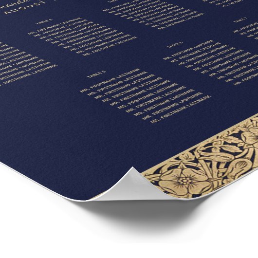 7 Tabellen Navy Blue Wedding Seating Chart Gold Ro Poster (Hoek)