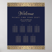 7 Tabellen Navy Blue Wedding Seating Chart Gold Ro Poster (Voorkant)