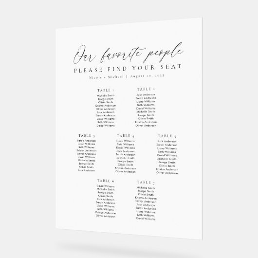 7 Tables Favorite People Acrylic Seating Chart Acryl Bord (Hoek)