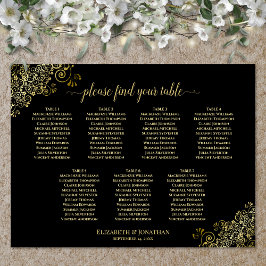 7 tafel bruiloft zitplaatsenkaart gouden franjes o poster