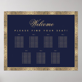 7 Tafel Navy Blauwe Gouden Rozen Script Stoelenkaa Poster