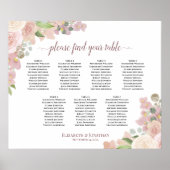 7 Tafel Roze Boho Bloemige Trouwstoelindeling Poster (Voorkant)