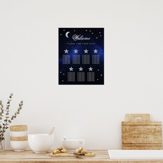 7 Tafel Sky Stars Hemels Huwelijks zitplaatsenkaar Poster (Keuken)