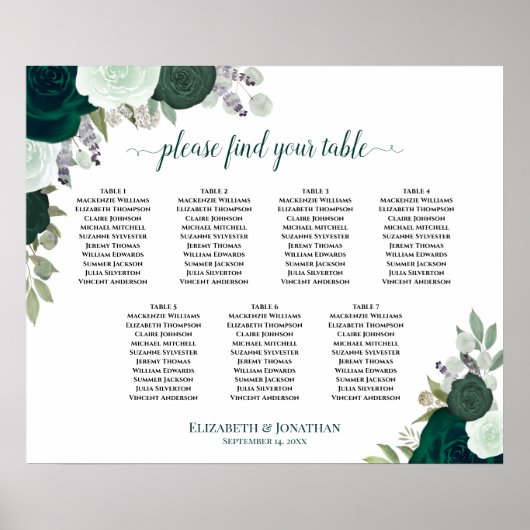 7 Tafel Smaragdgroen Bloemstuk Bruiloft Zitplaatsk Poster (Voorkant)
