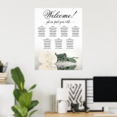 7 Tafel Wit Rose Elegant Bruiloft Zittafel Grafiek Poster (Thuiskantoor)