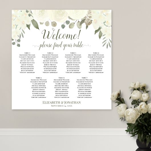 7 Tafel Witte Bloem Boho Welkom Zitplaatsenkaart Poster