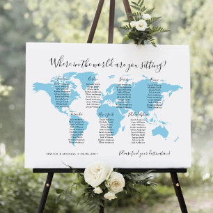 7 Tafels Bestemmingen Wereldkaart zitplaatsenkaart Poster