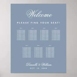 7 Tafels Stof Blauw Trouw Script Stoelenkaart Poster